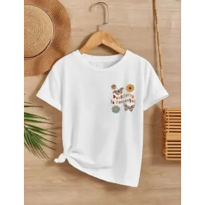 Kız Çocuk Bisiklet Yaka Baskılı T-Shirt - Beyaz