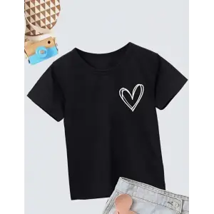 Kız Çocuk Bisiklet Yaka Baskılı T-Shirt - Siyah