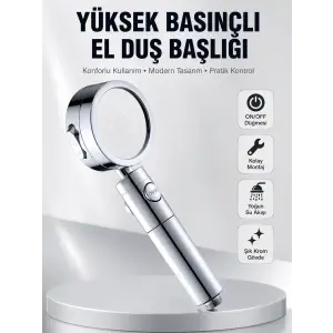Kolay Montajlı 3 Modlu Yüksek Basınç Duş Başlığı