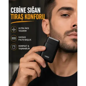 Kompakt Şarjlı Tıraş Makinesi Çift Yönlü Bıçaklı 45 Dakika Kullanım Süreli