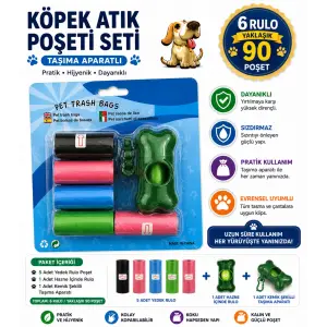 Köpek Dışkı Poşeti 6 rulo + Taşıma Aparatı Hediyeli ( 90 poşet - 6 rulo )