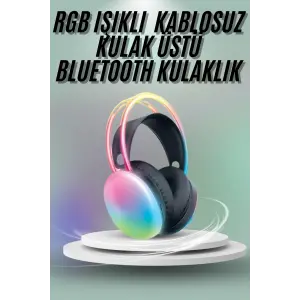 Kulak Üstü Kablosuz Bluetooth Kulaklık Unısex Renkli Işıklı Kulaklık