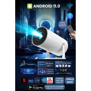 LCD FULL HD 1280x720 çözünürlük, 2.69 inç ekran, siyah taşınabilir Android projektör