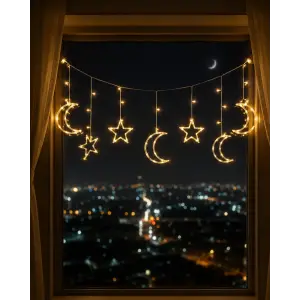LED Işıklı Ay Yıldız Ramazan Dekoru İç Mekan Süsleme Aydınlatması