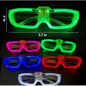 LED Işıklı Glow Pilli Parti Gözlüğü - Glow Efektli 6 Adet 5 Renk
