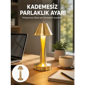 LED Masa Lambası 3 Renk Ayarlı Şarjlı Kablosuz Modern Tasarım Yeni Nesil