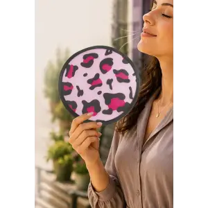 Leopar Desenli Kore Yelpaze 20 cm