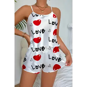 Love Desenli  Saten Şortlu Gecelik