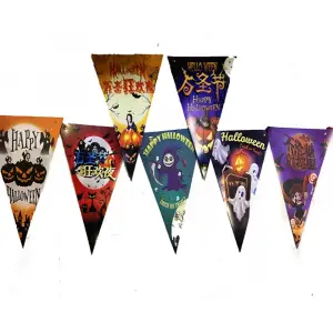 Lüks Baskılı Üçgen Model Halloween Banner Süs Bayrak 8 Li Bx40