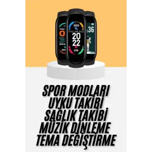 M6 Akıllı Bileklik Siyah Adımsayar Spor Takibi Android ve İOS Uyumlu