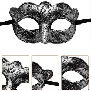 Maskeli B Antik Gri Gümüş Eskitilmiş Maske B Venedik