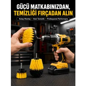 Matkap Uyumlu Temizlik Fırçası Seti 3’lü Çok Amaçlı