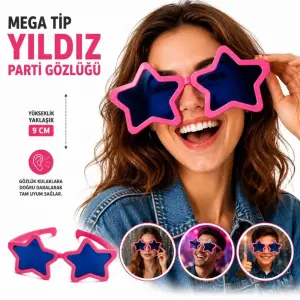 Mega Tip Yıldız Parti Gözlüğü Pembe Renk