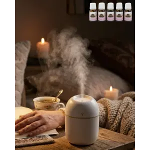 Mini Nemlendirici 5 Esans Hediyeli LED Işıklı Taşınabilir Aromaterapi Buhar Makinesi