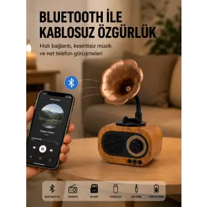 Mini Nostaljik Bluetooth Hoparlör FM Radyo 8 Saat Batarya Yeni Nesil
