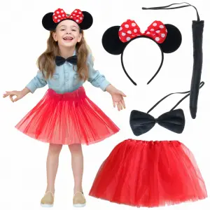 Minnie Mouse Kostüm Seti Etek Taç Kuyruk Papyon Gösteri Seti Bx40