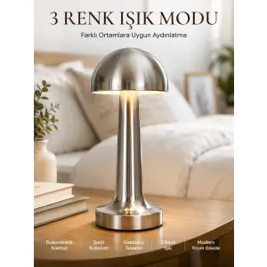 Modern Mantar Masa Lambası Dokunmatik 3 Işık Modlu Şarjlı Kablosuz LED Yeni Nesil
