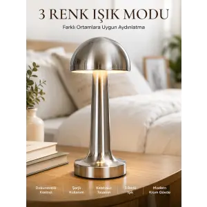 Modern Mantar Masa Lambası Dokunmatik 3 Işık Modlu Şarjlı Kablosuz LED Yeni Nesil