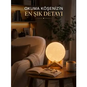 Modern Tasarımlı 3D Ay Lambası Yatak Odası ve Salon Dekoru