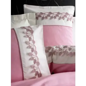 Nakışlı Çift Kişilik Saten Nev Takımı Niobe Pembe