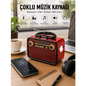 Nostaljik Radyo Bluetooth Bağlantılı Müzik Kutusu Ahşap