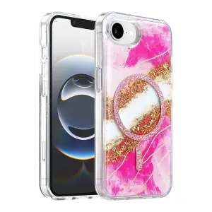 Onegif Apple İphone 17e Lotus Simli Magsafe Kapak - Pembe