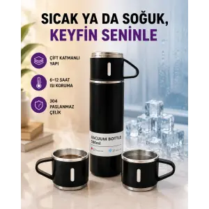Paslanmaz Çelik Termos Seti | 500 ml Kapasite, 6-12 Saat Isı Koruma, Hediye Kutulu