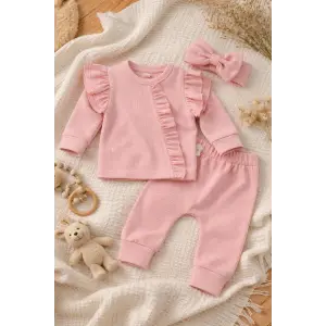 Pembe Fırfırlı 3’lü Kız Bebek Takımı