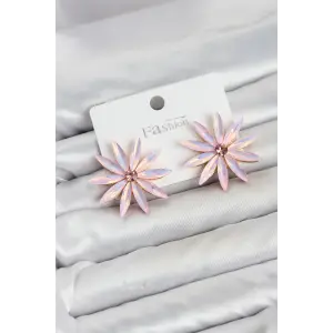Pembe Kristal Taşlı Lotus Model Kadın Küpe