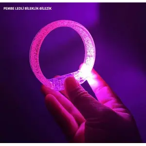 Pembe Led Işıklı Baskı Yapılabilen Pilli Bileklik Bilezik 1,5 Cm Genişlik Bx40