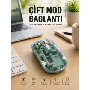Pilli Kablosuz Mouse Bluetooth ve USB Uyumlu Sessiz Tıklama Yeni Nesil