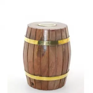 Pirinç Ahşap Fıçı Kumbara 12.5 Cm