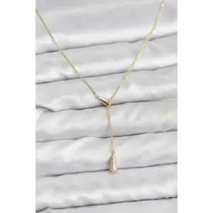 Pirinç Gold Renk Asansörlü Damla Model Kadın Kolye