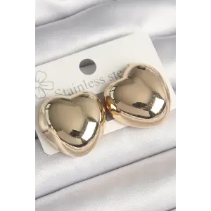 Pirinç Gold Renk Bombe Kalp Model Kadın Küpe