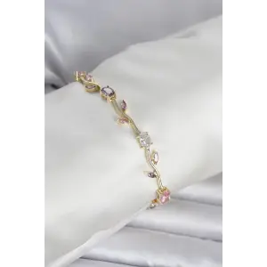 Pirinç Gold Renk Çiçek Sarmaşık Model Kadın Bileklik