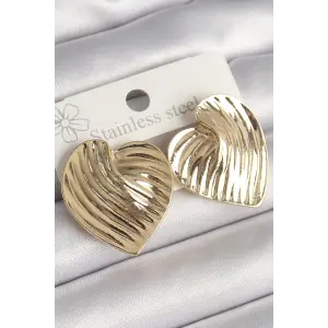 Pirinç Gold Renk İşlemeli Plaka Kalp Model Kadın Küpe