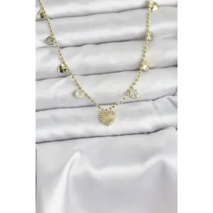 Pirinç Gold Renk Kalp Model Kadın Kolye