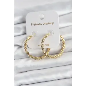 Pirinç Gold Renk Tırtıklı Halka Model Kadın Küpe