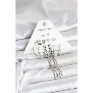 Pirinç Gümüş Renk 6 Çift Kadın Küpe