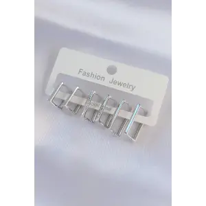 Pirinç Gümüş Renk Dikdörtgen Model Küpe Seti