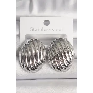 Pirinç Gümüş Renk İşlemeli Oval Model Kadın Küpe