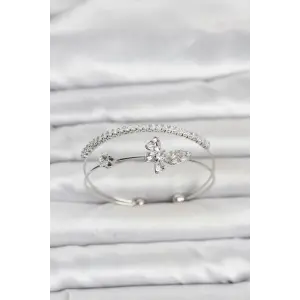 Pirinç Gümüş Renk Kelebek Model Kadın Bileklik