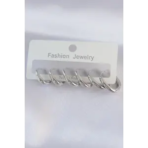 Pirinç Gümüş Renk Oval Küpe Seti