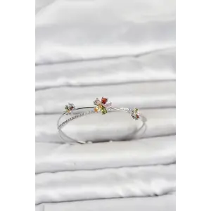 Pirinç Gümüş Renk Renkli Çiçek Model Kadın Bileklik