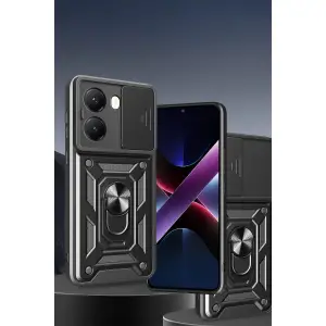 Po X7 Pro Kılıf Pars Lens Yüzüklü  - Siyah
