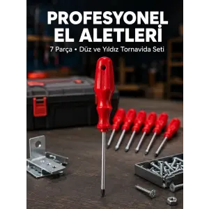 Profesyonel 7 Parça Tornavida Seti Ergonomik Saplı El Aleti