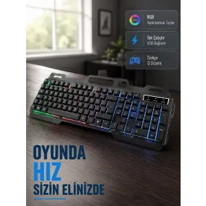 Profesyonel Oyuncu Klavye Mouse Seti – RGB Işıklı, Türkçe Q, DPI Ayarlı, Dayanıklı Gövde