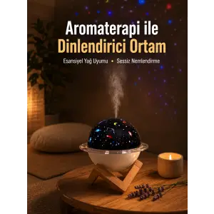 Projektör ışıklı, aromaterapi uyumlu mini masaüstü hava nemlendirici cihaz