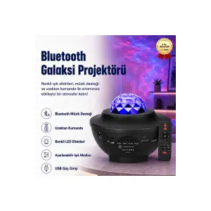 Projektör Özellikli Bluetooth Hoparlör ve RGB LED Işıklı Gece Lambası, Siyah Renk