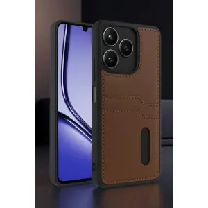 Realme Note 50 4g Kılıf Sara Kartvizitli Deri Kılıf - Taba
